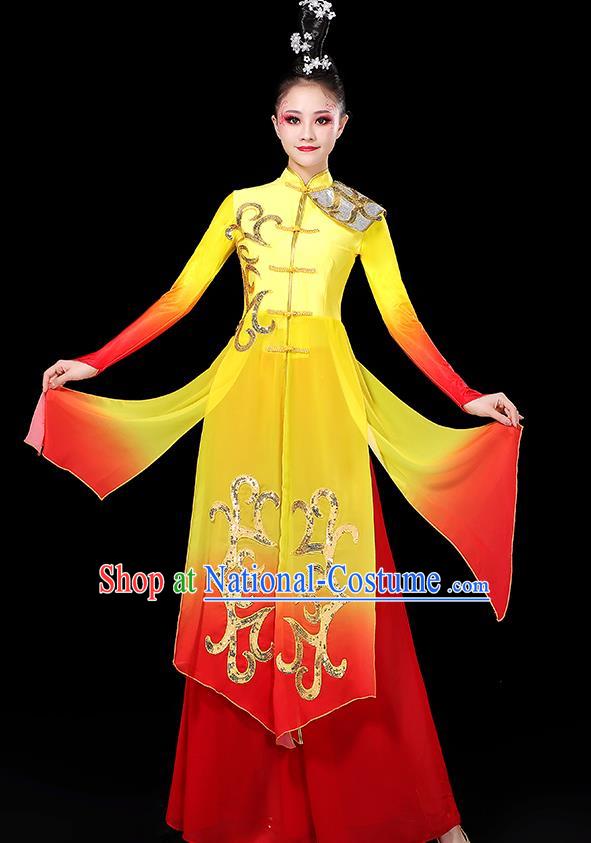 China Umbrella Dance Clothing Women Group Stage Performance Yellow Outfit Yangko Dance Costume