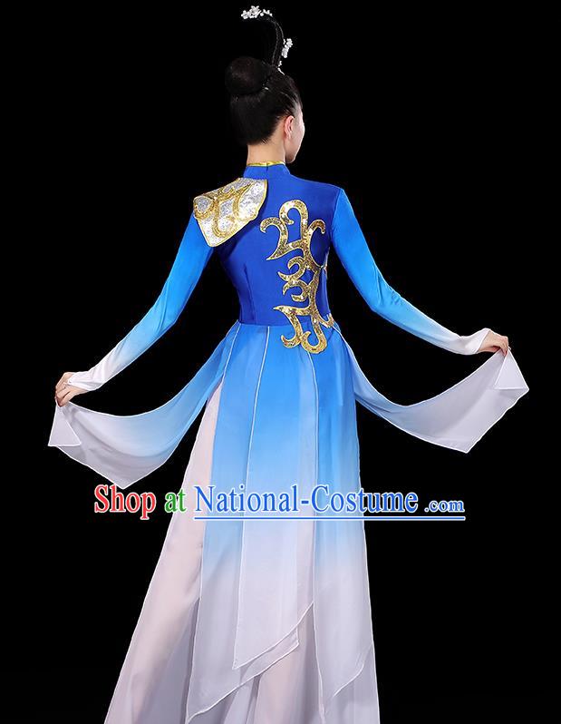 China Women Group Stage Performance Royal Blue Outfit Yangko Dance Costume Fan Dance Clothing