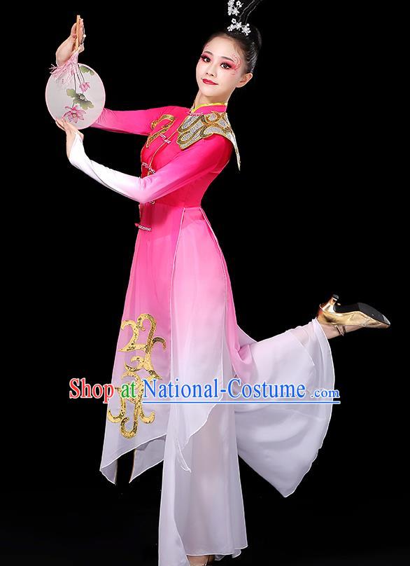 China Stage Performance Dress Fan Dance Clothing Women Group Show Pink Outfit Yangko Dance Costume