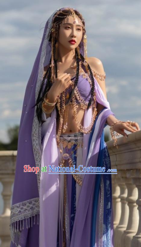 China Ancient Fairy Clothing TV Series Ethnic Princess Costumes Dunhuang Flying Apsaras Lilac Dresses