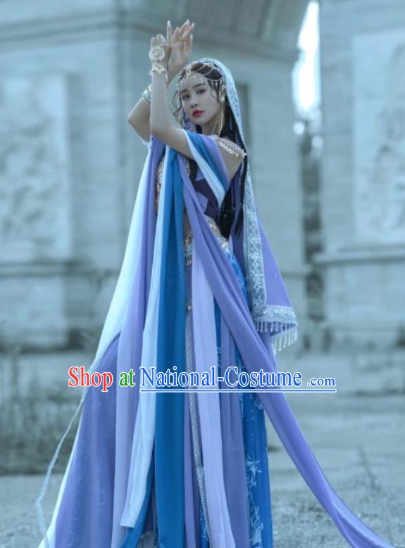 China Ancient Fairy Clothing TV Series Ethnic Princess Costumes Dunhuang Flying Apsaras Lilac Dresses