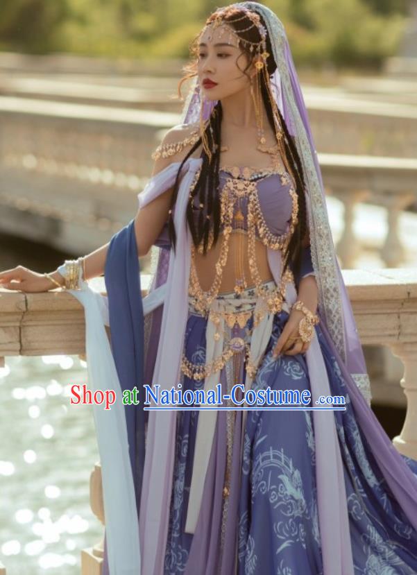 China Ancient Fairy Clothing TV Series Ethnic Princess Costumes Dunhuang Flying Apsaras Lilac Dresses