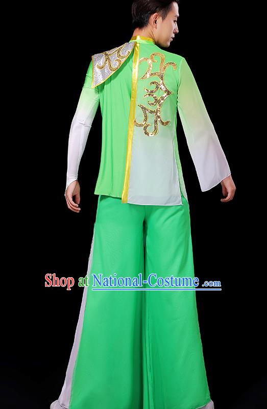 China Male Yangko Dance Green Outfit Group Stage Show Costume Fan Dance Fashion Classical Dance Clothing