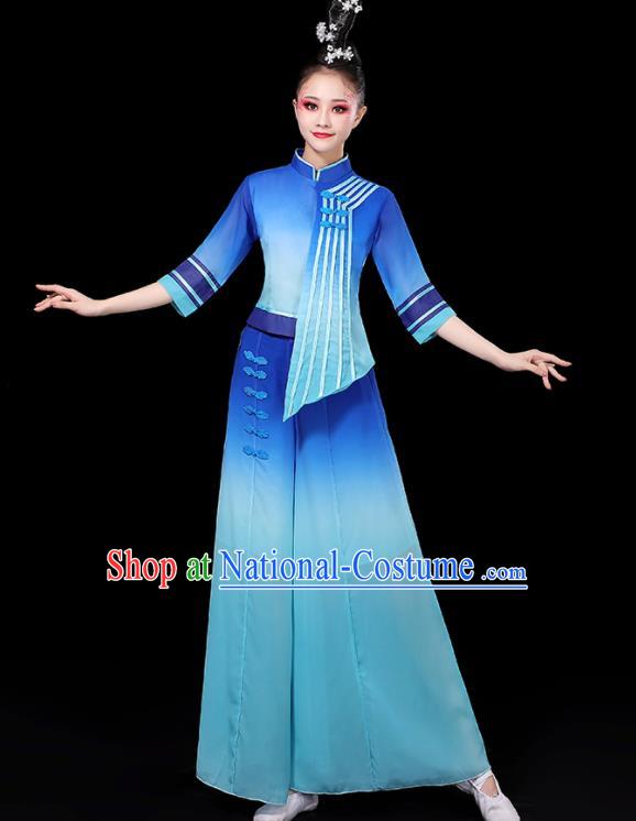 China Women Group Stage Show Costume Modern Dance Fashion Fan Dance Clothing Yangko Dance Blue Outfit