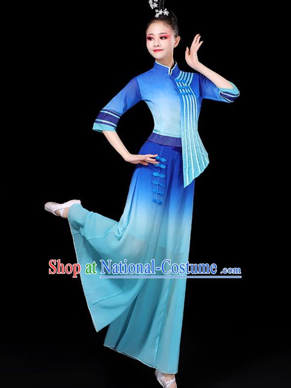 China Women Group Stage Show Costume Modern Dance Fashion Fan Dance Clothing Yangko Dance Blue Outfit