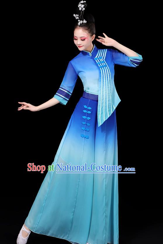 China Women Group Stage Show Costume Modern Dance Fashion Fan Dance Clothing Yangko Dance Blue Outfit