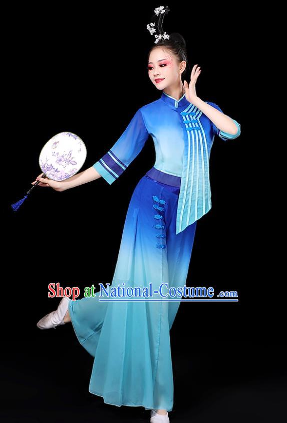 China Women Group Stage Show Costume Modern Dance Fashion Fan Dance Clothing Yangko Dance Blue Outfit