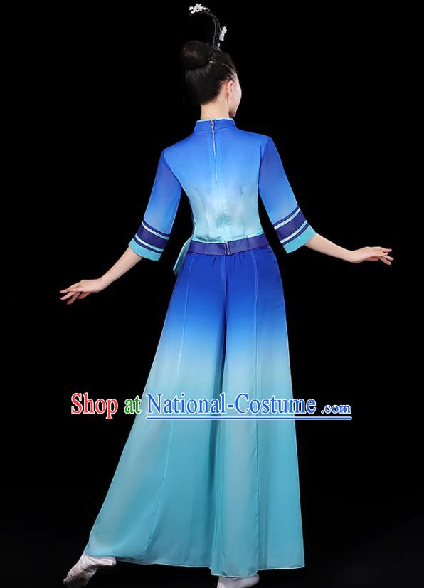 China Women Group Stage Show Costume Modern Dance Fashion Fan Dance Clothing Yangko Dance Blue Outfit