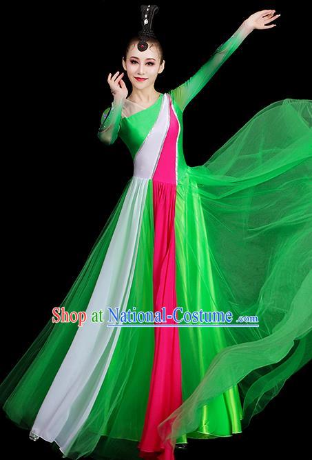 Top Group Stage Show Costume Modern Dance Fashion Opening Dance Clothing Women Chorus Green Dress