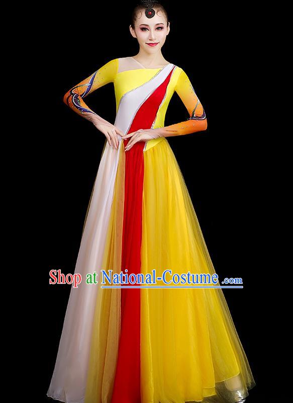 Top Modern Dance Fashion Opening Dance Clothing Women Chorus Yellow Dress Group Stage Show Costume