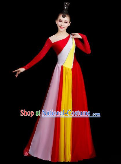 Professional Stage Show Costume Modern Dance Fashion Opening Dance Clothing Women Group Chorus Red Dress