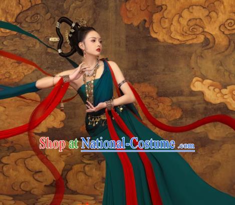 China Dunhuang Murals Flying Apsaras Costumes Classical Dance Clothing Ancient Fairy Green Dress