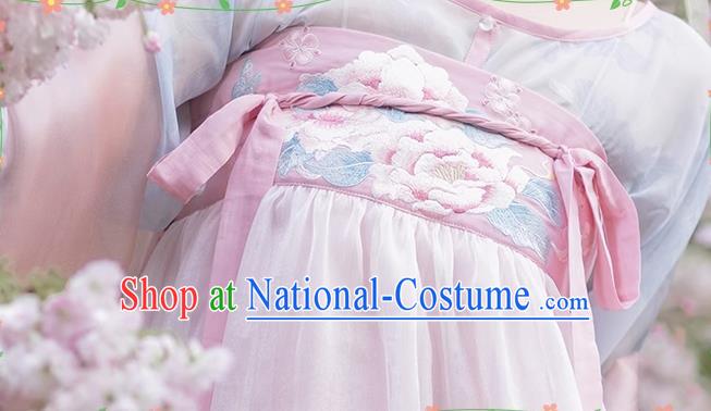 China Ancient Young Lady Embroidered Clothing Hanfu Pink Dresses Tang Dynasty Royal Princess Costumes