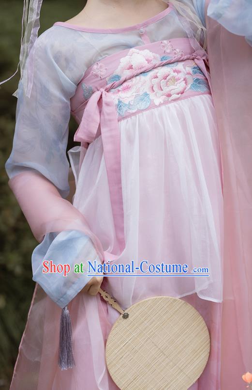 China Ancient Young Lady Embroidered Clothing Hanfu Pink Dresses Tang Dynasty Royal Princess Costumes