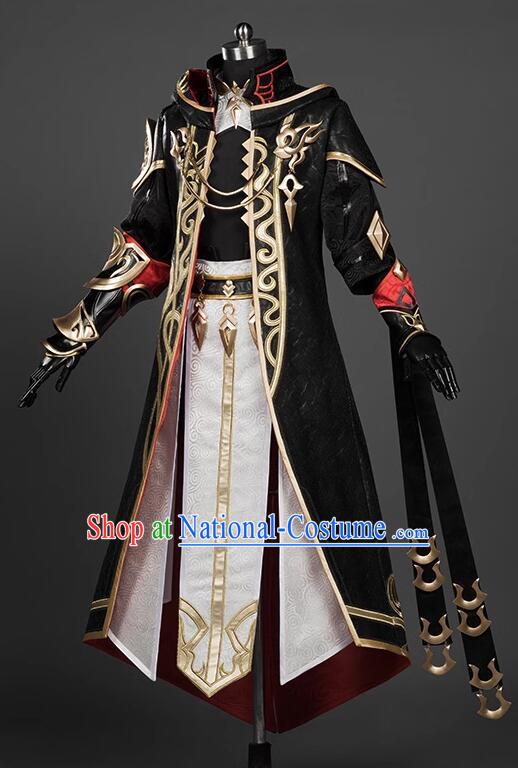 Top Jian Xia Qing Yuan Online Chi Ming Young Hero Costumes Handmade Cosplay Swordsman Black Clothing Complete Set