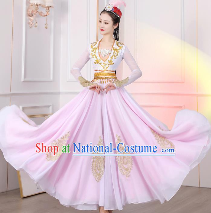 Chinese Xinjiang Dance Pink Dress Women Group Dance Clothing Uyghur Nationality Dance Costume Ethnic Fashion