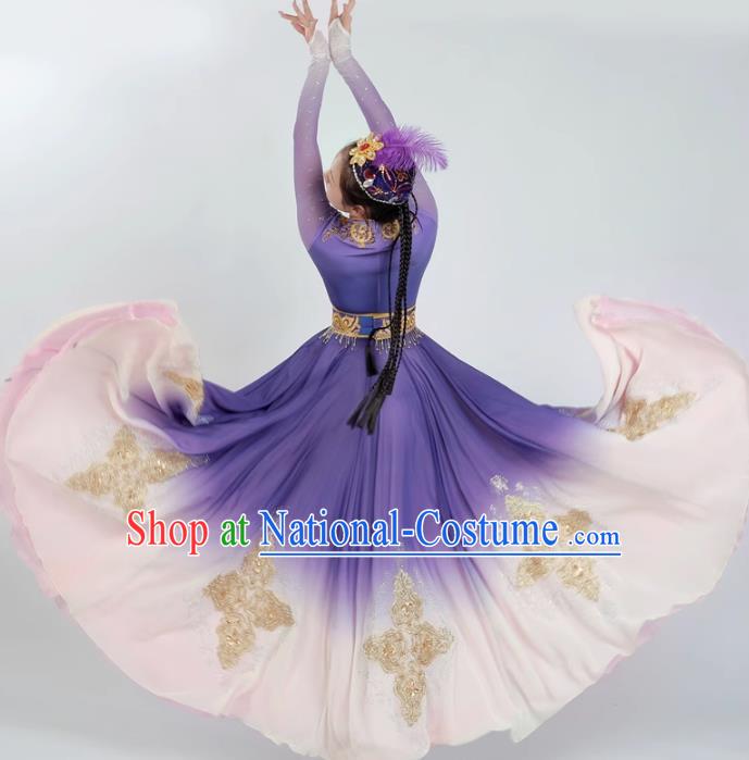 China Ethnic Fashion Xinjiang Dance Purple Dress Women Group Dance Clothing Uyghur Nationality Dance Costume