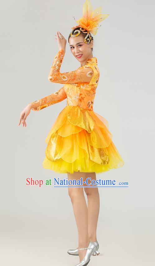 China Lantern Dance Costume Drum Dance Fashion Modern Dance Yellow Dress Women Group Yangko Dance Clothing