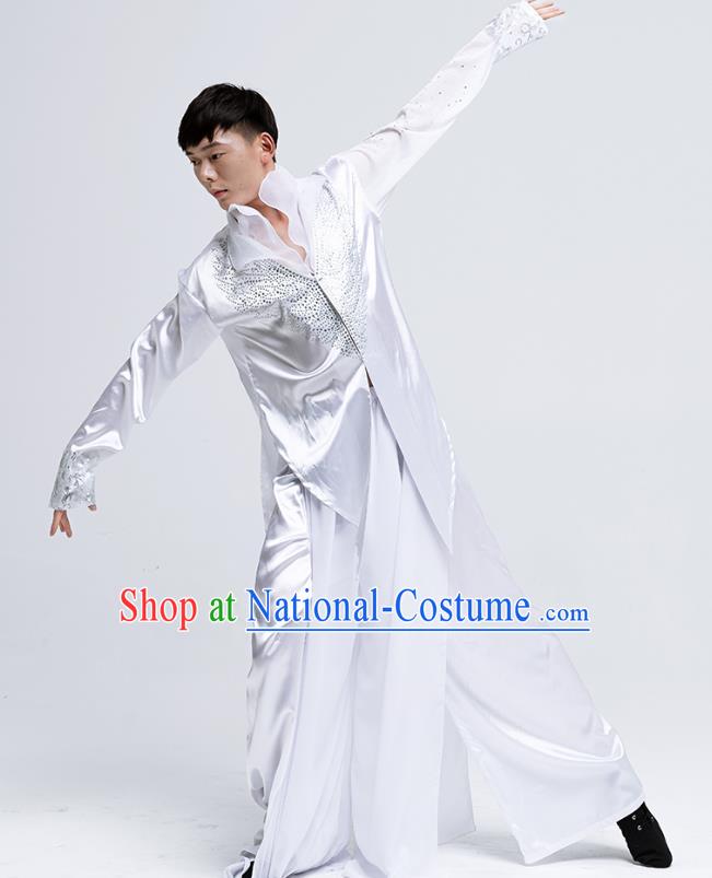 Top Modern Dance White Suit Male Solo Dance Clothing Dance Competition Costume Ballet Dance Fashion