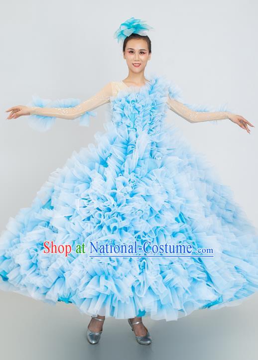 Top Rose Dance Fashion Modern Dance Blue Dress Women Group Dance Clothing Opening Dance Ball Gown