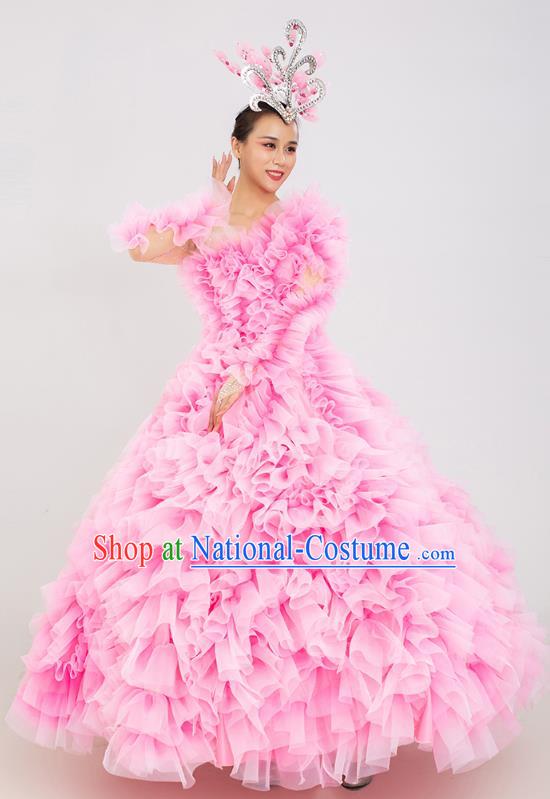 Top Opening Dance Ball Gown Rose Dance Fashion Modern Dance Pink Dress Women Group Dance Clothing