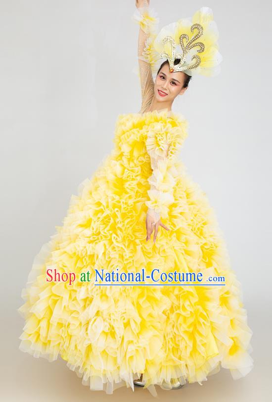 Top Women Group Dance Clothing Opening Dance Ball Gown Rose Dance Fashion Modern Dance Yellow Dress