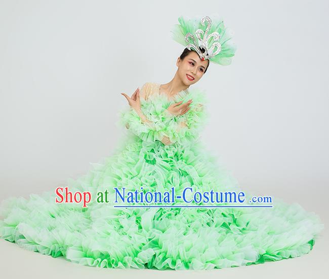 Top Modern Dance Green Dress Women Group Show Clothing Opening Dance Ball Gown Rose Dance Fashion