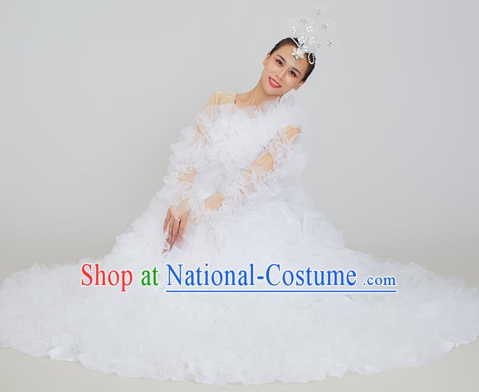 Top Rose Dance Fashion Modern Dance White Dress Women Group Show Clothing Opening Dance Ball Gown