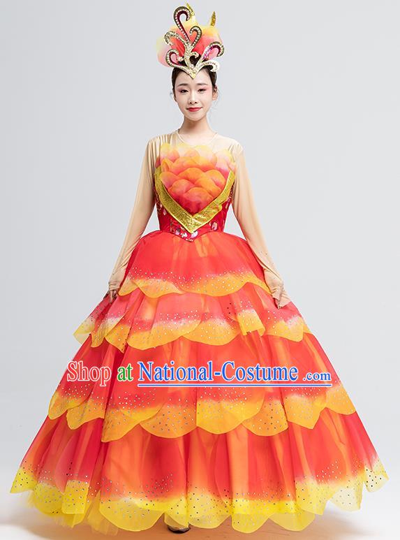 Top Opening Dance Ball Gown Peony Dance Fashion Modern Dance Red Dress Women Group Show Clothing