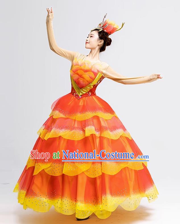 Top Opening Dance Ball Gown Peony Dance Fashion Modern Dance Red Dress Women Group Show Clothing