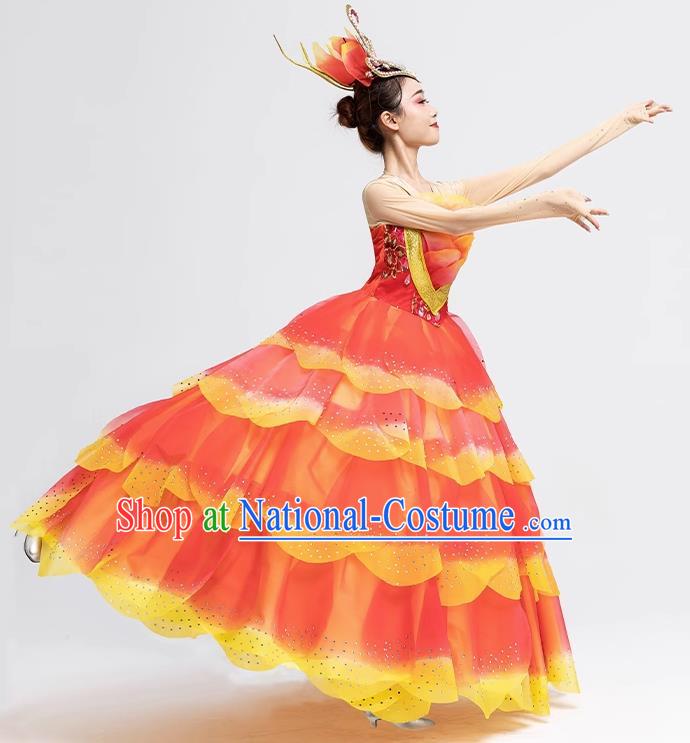 Top Opening Dance Ball Gown Peony Dance Fashion Modern Dance Red Dress Women Group Show Clothing