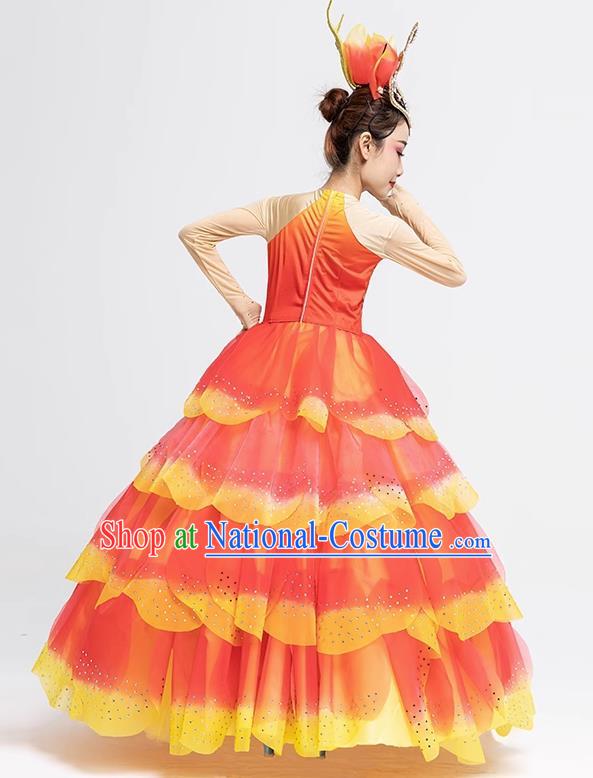 Top Opening Dance Ball Gown Peony Dance Fashion Modern Dance Red Dress Women Group Show Clothing