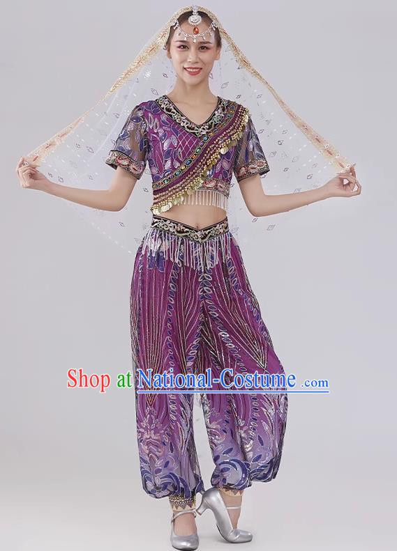 Top Women Group Show Clothing Indian Dance Purple Outfit Belly Dance Fashion Oriental Dance Costume