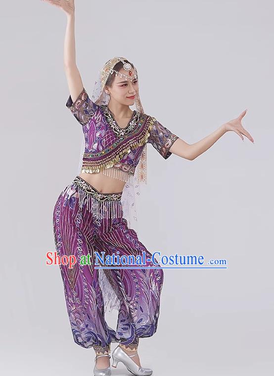 Top Women Group Show Clothing Indian Dance Purple Outfit Belly Dance Fashion Oriental Dance Costume