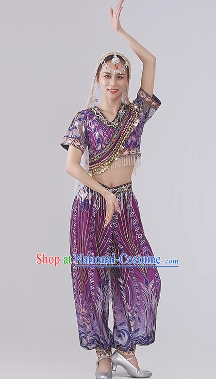 Top Women Group Show Clothing Indian Dance Purple Outfit Belly Dance Fashion Oriental Dance Costume