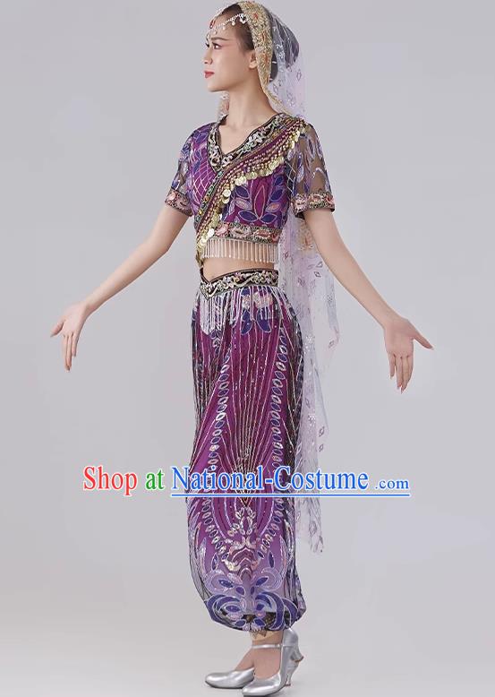 Top Women Group Show Clothing Indian Dance Purple Outfit Belly Dance Fashion Oriental Dance Costume