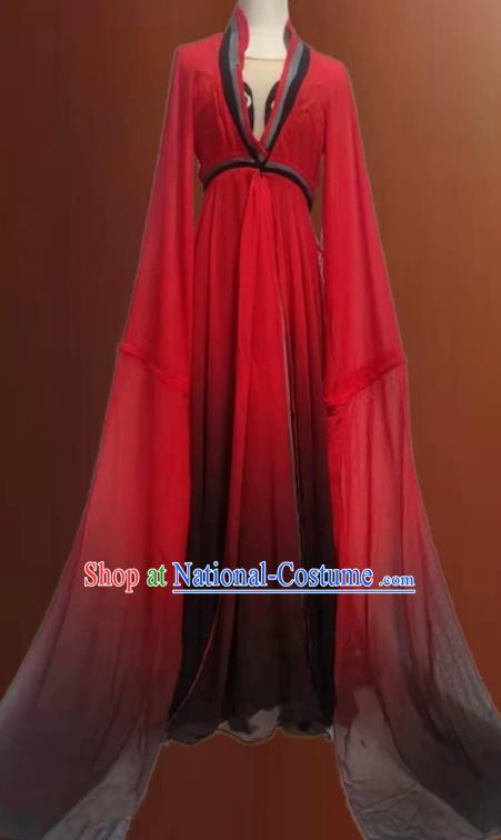 China Water Sleeve Dance Red Dress Women Group Dance Clothing Classical Dance Costume Hanfu Show Fashion