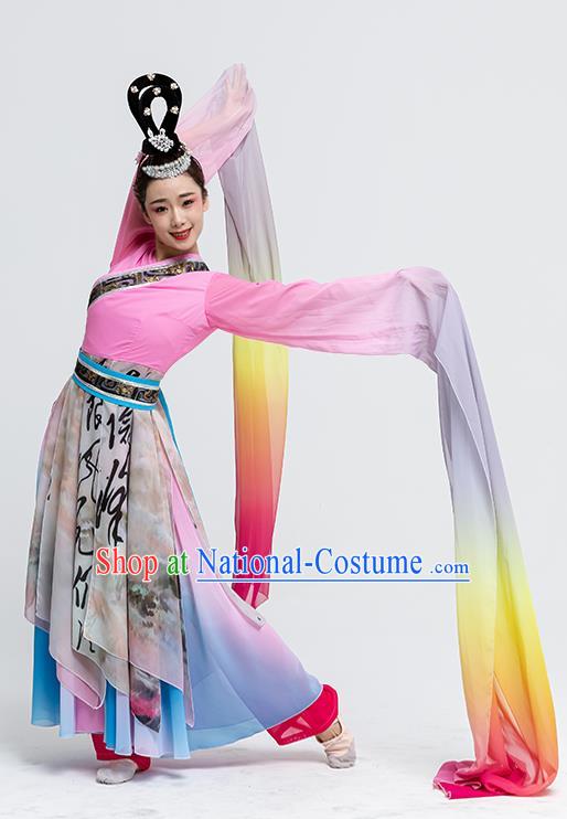 China Water Sleeve Dance Fashion Classical Dance Pink Dress Oriental Dance Costume Women Group Parade Show Clothing