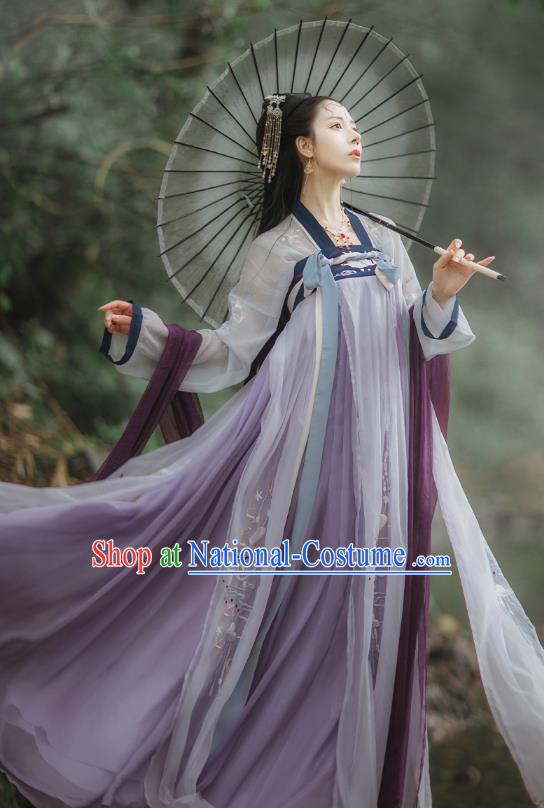 China Tang Dynasty Princess Lilac Dresses Ancient Fairy Garment Costumes Hanfu Clothing