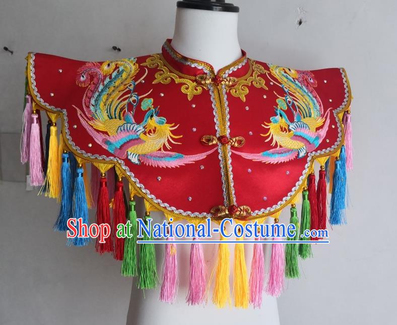 China Nuo Opera Er Lang God Clothing Embroidered Red Cappa Fiesta Parade Costume Yunjian Cloud Shoulder