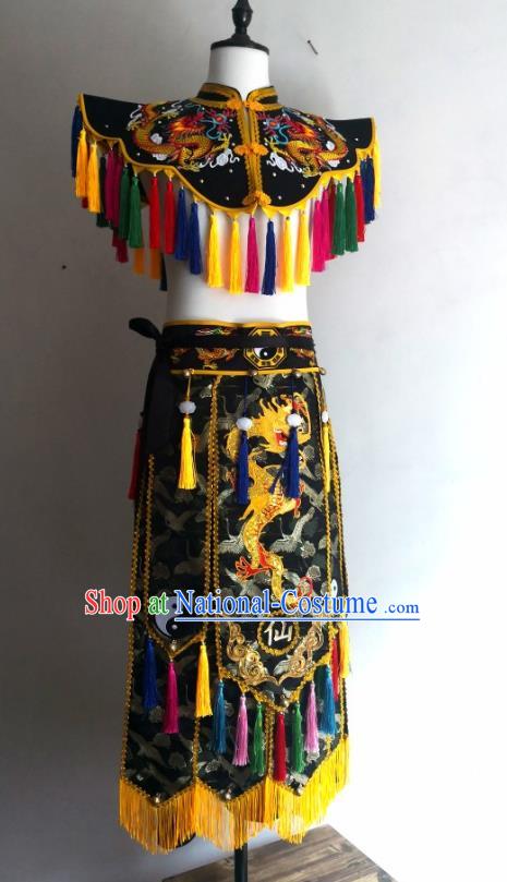 China Nuo Opera Er Lang God Clothing Embroidered Folk Dance Garments Fiesta Parade Master Black Costumes