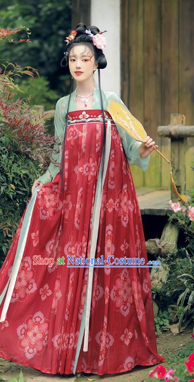 China Hanfu Red Ruqun Clothing Tang Dynasty Royal Princess Dresses Ancient Young Woman Garment Costumes