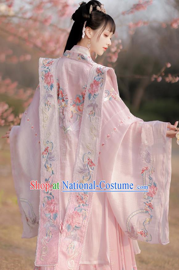 China Song Dynasty Imperial Consort Clothing Ancient Court Princess Garment Costumes Traditional Hanfu Pink Xia Pei Embroidered Dresses