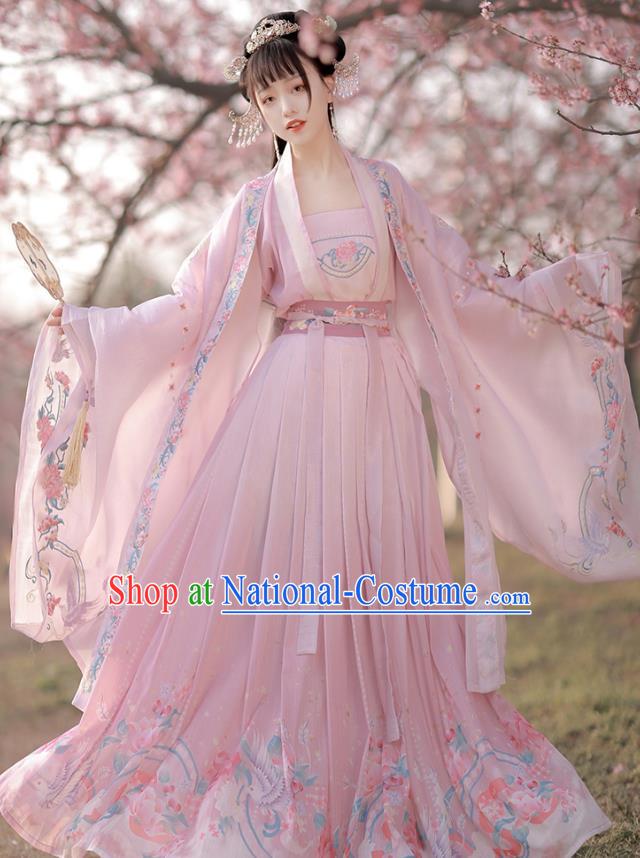 China Song Dynasty Imperial Consort Clothing Ancient Court Princess Garment Costumes Traditional Hanfu Pink Xia Pei Embroidered Dresses