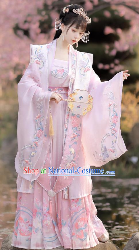 China Song Dynasty Imperial Consort Clothing Ancient Court Princess Garment Costumes Traditional Hanfu Pink Xia Pei Embroidered Dresses