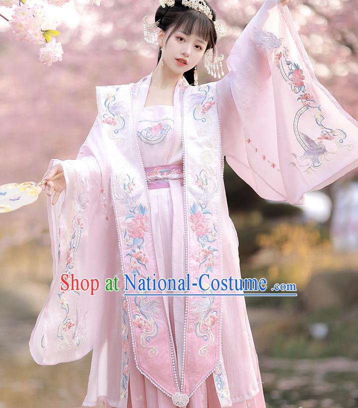 China Song Dynasty Imperial Consort Clothing Ancient Court Princess Garment Costumes Traditional Hanfu Pink Xia Pei Embroidered Dresses