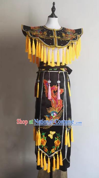 China Folk Dance God Clothing Nuo Opera Immortal Black Cappa and Skirt Fiesta Parade Master Embroidered Costumes