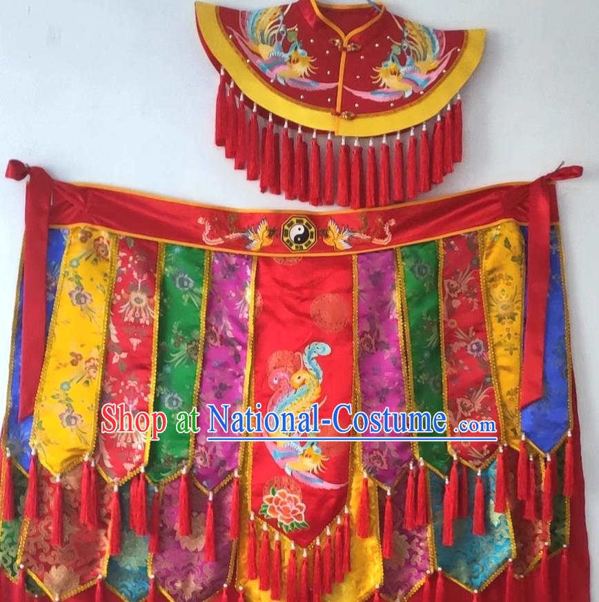 China Fiesta Parade God Embroidered Costumes Folk Dance Immortal Clothing Nuo Opera Combat Red Outfit