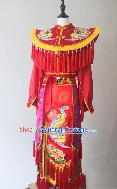 China Fiesta Parade God Embroidered Costumes Folk Dance Immortal Clothing Nuo Opera Combat Red Outfit