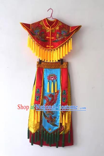 China Folk Dance Master Red Clothing Nuo Opera Immortal Embroidered Costumes Witchcraft Parade God Yunjian and Skirt